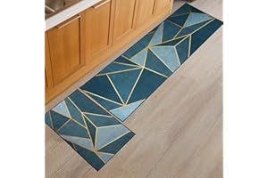 BWBIKE 2 Pieces Non Slip Kitchen Rug Sets,Washable Kitchen Floor Mat Absorbent Runner Carpet Home Standing Mat for Kitchen Office Desk Sink Laundry Room,43x75cm + 43x150cm,Dark Grey Rhombus