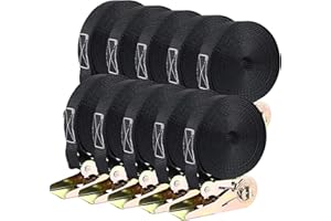 TLGREEN 10 Pack Ratchet Tie Down Strap, 6m Heavy Duty Ratchet Straps, Tensioning Belts with Adjustable Lashing Straps Tensile Strength 800 kg, for Trucks, Motorbikes, Securing Cargo or Luggage, Black