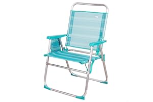 AKTIVE Silla de playa plegable, Silla fija alta, Silla respaldo fijo, 48x50x88 cm, altura del asiento 38 cm, Silla de aluminio, color turquesa, asa de transporte, peso más 100 kg (53960)