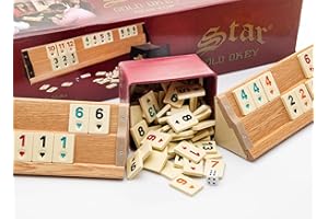TruWare Just Camp Rummy Game Set Wood Look with 106 Stones Rummy Star Okey Gold Board Game Tile Game with Dice
