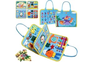 HitTopss Busy Board for Toddlers, Sensory Activity Board for Travel Car Airplane, 25 in 1 Montessori Educational Toys for Learning Fine Motor Skills, Gift for Boys Girls (Blue)