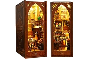 DIY Book Nook Kit Case delle bambole, MOJINO Reggilibri Scaffale Inserto Decorazione con fogli di polvere plug-able con luce LED, 3D Kit di Costruzione di Modellini in legno