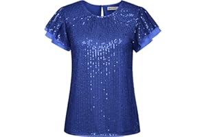 GRACE KARIN Topy z cekinami dla kobiet UK letnie bluzki z krótkim rękawem z falbankami koszule luźne koszule imprezowe do klubu na wycieczki