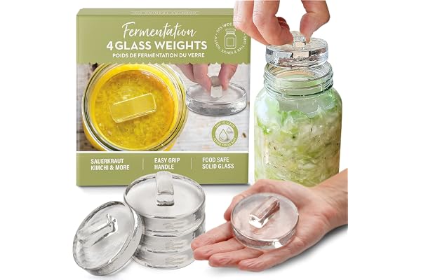 Glasjäsningsvikter för breda munburkar – set med 4, enkla lyfthandtag – för surkål, kimchi, pickles och kombucha