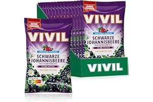 VIVIL Cassis avec 11 herbes, 15 sachets de bonbons contre la toux au goût de cassis, sans sucre et végétalien, 15 x 120 g