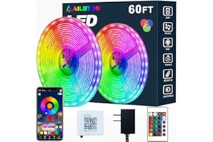 AILBTON 60FT/18M Led Strip Lights,RGB Led Light Strips Music Sync Color Changing Led Strip Built-in Mic,Bluetooth App Control LED Lights for Bedroom,Led Rope Lights with Remote