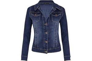 shelikes Women's Jackets Casual Summer Jacket Mid Wash Denim Long Sleeve Button Up Slim Fit Jean Jacket With Collared Neckline And Pockets For Ladies Girls