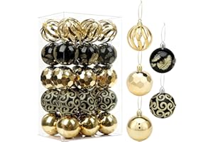 Forbabe Weihnachtskugeln Schwarz Gold 6cm, 30 PCS Bruchsicher Kunststoff Christbaumkugeln Weihnachtskugelset Tannenbaum Kugeln,Weihnachtsbaum Deko Christbaumschmuck, Weihnachtsbaum Deko Schwarz Gold