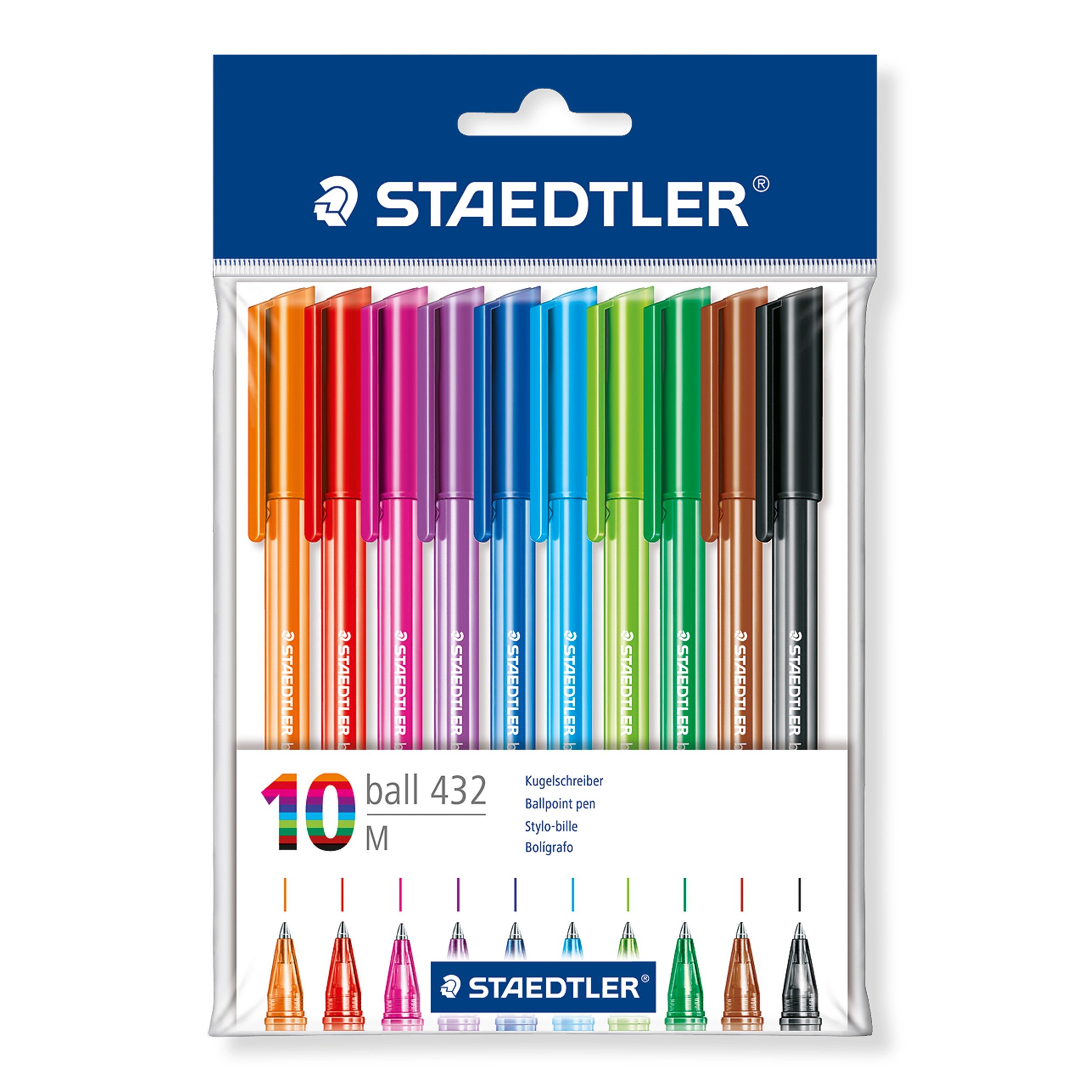 Lot De 8 Stylos STAEDTLER 309 - Pointe 0.6 Mm - Encre Dry Safe - Prise Confort - Capuchon Ventilé - Parfait Bureau/Étude