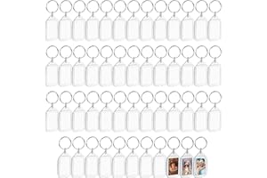 Kurtzy Porte Cle Personnalisable Neutre (Lot de 50) - 3,2 x 5,4 cm - Porte Clé Transparent avec Anneau pour Photos Double Face - Porte Clef pour Famille, Amis, Cadeaux et Artisanat