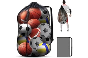 Forhandy Siatka na 10-14 piłek, siateczka na piłki, worek siatkowy, duży worek na piłki, do piłki nożnej, siatkówki i koszykówki, siatka do przechowywania ze sznurkiem i paskiem na ramię