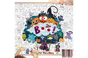 DPKOW Halloween Ausmalen Tischdecke für Kinder mit Stiften, 47 x 33 Zoll Riese Papier Halloween Bemalbare Tischdecke für Kinder Halloween Basteln Geschenk, Groß Halloween Ausmalen Poster