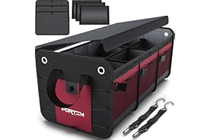 FORTEM Organizer Bagagliaio Auto, Organizer Auto e SUV Multi Scomparto Pieghevole, Organizer Auto Bagagliaio, Fondo Antiscivolo, Cinghie Regolabili, Coperchio Pieghevole (Extra Grande, Rosso)