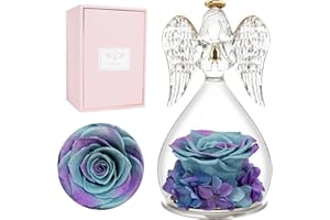 Miofula Frauen Geschenk Weihnachten, Ewige Rose Engel Figur Geschenke für für Mama, Ewige Blume Engel Glaskuppel, Echte Rose Geschenke für Mutter Oma Freundin zum Geburtstag Valentinstag Muttertag