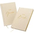 MUUJEE to My Bride & to My Groom Vow Books (Set of 2) - Ivory Canvas Linen Gold Embossed Books with Box for Wedding Ceremony or Vow Renewal
