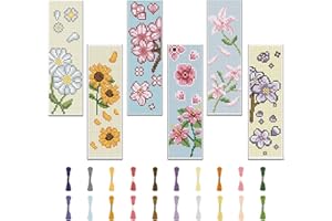 FREEBLOSS 6 Set Bookmark Cross Stitch Kits Stitch Sunflower Bookmark Cross Stitch Kits with Instructions Flower Pattern Embroidery Kit for Beginners Bookmark Making Kit for Gift