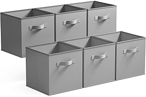 GRANNY SAYS Aufbewahrungswürfel aus Stoff, 6 Stück Kisten für Kallax Regal, 33 x 33 x 32,4 cm Faltbare Regalbox mit Griffen für Kinderzimmer Bastelzimmer Organisieren, Grau Stoffkisten Aufbewahrung
