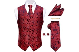 YourTies Waistcoat for Men Silk Jacquard Floral Paisley Vest Necktie Pocket Square Cufflinks Tie Clip Wedding Formal