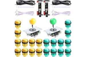 Hikig Kit de Bricolaje para Juegos de Arcade para 2 Jugadores, 2X Joystick + 2X USB Encoder + 20x LED Buttons para PC, PS3, Mame, Raspberry Pi, Color: Verde y Amarillo