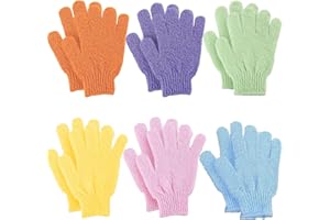 XOPOZON 6 Pairs Exfoliating Gloves Bamboo Shower Gloves Exfoliator Mitt Body Scrub Exfoliating Washcloths Scrubbing Glove for Shower Massage and Dead Skin Cell Remover Loofah