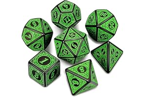 QMAY DND Dice Polyedrisches Würfel Set - 7 Stück für Dungeon und Dragons MTG RPG D&D D20, D12, D10, D%, D8, D6, D4 (Grüne Gravurmuster)