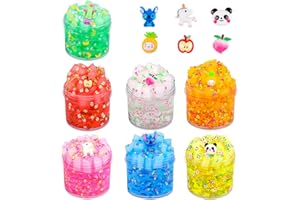 KELVSBEM Prefilled 7pcs Jelly Crunchy Slime Kit, Non Sticky, Soft Sludge Toy, Birthday Gifts for Kids, DIY Crystal Glue Boba Slime Party Favor for Girls & Boys