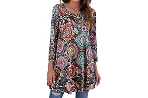 Enmain Magliette Donna 3/4 Maniche Lunghe Tunica Bluse Elegante Stampata Casual Maglietta Lunga Collo Rotondo T-Shirt