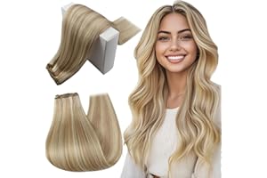 RUNATURE Extensiones Tejido Cabello Humano Rubio Ceniza Oscuro y Rubio Claro Tejido de Pelo Liso Extensiones Remy Hair Weft Brasilieno 14 Pulgadas 100g