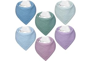 IKWOLETI Baberos Bebe Recien Nacido, Bavoirs Bebe Triangulares de Muselina, Baberos Bandana para Bebe Unisex, Altamente Absorbentes, Transpirables y Ajustables, 6 Piezas