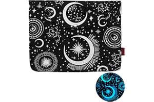 LPARKIN Świecący w ciemnym księżycu i gwiazdzie, rękaw na książki z guzikiem i kieszenią na wyciąg, okładki na książki w miękkiej okładce, 30 x 21 cm, prezenty dla miłośników książek