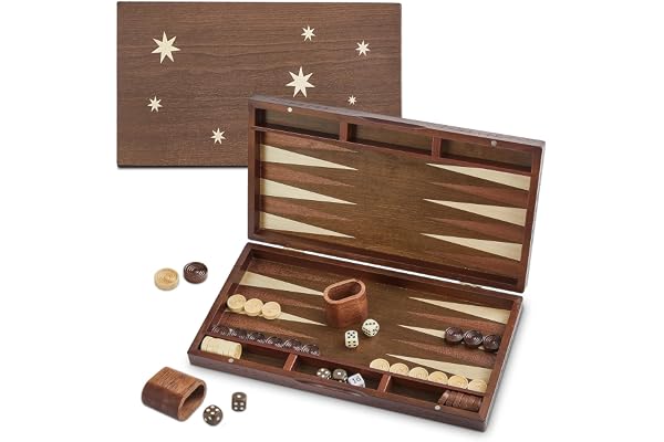 Backgammon Set för vuxna, stor 40 cm, lekbräda i trä, kompakt, vikbar och perfekt för resor, inklusive kub, klassiskt brädspel för hemmet
