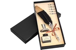 BELLE VOUS 8 Piece Calligraphy Pen Set with Holder, Ink Bottle and Nibs - Ink Dip Quill Writing Pen with Black Ink, 5 Assorted Nibs & Holder - Ideal for Beginners and Adults