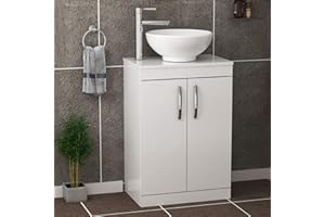 ROYAL BATHROOMS.CO.UK Royal Bathrooms 600mm Floor Standing Vanity Unit 2 Door Gloss White & Countertop Basin - Breeze