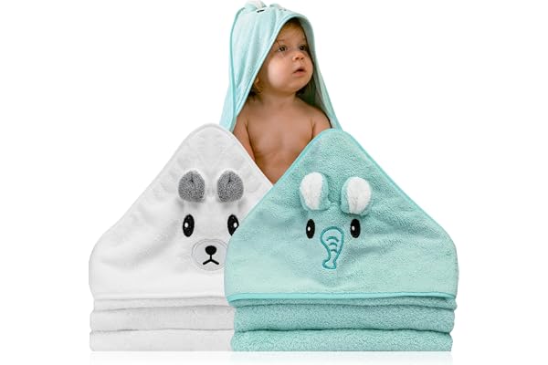 Lot de 2 serviette de bain a capuche bebe – Idée Cadeau Naissance Garçon – Cape de bain bebe animaux 0-3 ans – Sortie de bain bebe douce – serviette de bain bebe Originale – Cadeaux pour Nouveau-né