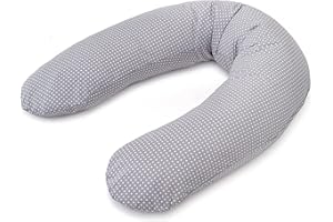 ‎THERALINE Theraline Stillkissen & Schwangerschaftskissen Dodo Pillow Premium - 180 cm inkl. Bezug aus Baumwolle - Leise und feine Perlen, schadstoffgeprüft, maschinenwaschbar - Punkte Grau