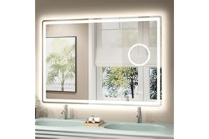 STARLEAD 100x70cm Miroir-Salle-de-Bain-avec-Éclairage et Bluetooth, Loupe 5X, 3 Couleurs Lumière, Anti-buée, Gradable, Mémoire, IP44 Etanchéité, Verre Trempé
