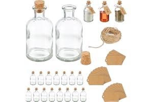 Relaxdays dekorativa burkar set om 20, transparent/naturlig | glasflaskor med kork, 125 ml, kryddburkar att fylla med dekorat