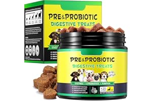 HUALIJIA Probiotici per Cani con Enzimi Digestivi - 120 Pezzi Probiotico Digestivo per Cani, Flora Batterica e Sistema Immunitario | Contro Prurito, Allergie e Squilibrio dei Lieviti