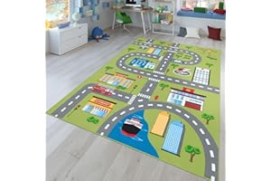 TT Home Tappeto Stanza Bambini Auto Bambini Strada Antiscivolo Moderno, Colore:Verde 2, Dimensione:80x150 cm