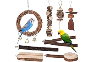 VEGENA Natural Perches for Birds, Pack of 8 Bird Cage Accessories, Natural Perches Set, Perches for Bird Cages, Wooden Bird Perch, Bird Toy Swing for Budgies, Agapornids, Cockatiels
