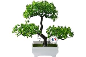 MAT'KET Bonsai Artificiel Realiste Pot, Decoration Interieur et Exterieur, Japonais,Arbres, Plante en Pot, Deco Maison, Chambre, Plantes Artificielles, Hauteur 18x27cm, Plante Verte, Fausse Plant Blanc