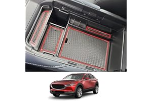 CDEFG Compatibile con Mazda CX-30 CX30 2019-2024 2025 Vano Portaoggetti da Bracciolo Scatola di Controllo Centrale Scatola del Bracciolo con tappetino antiscivolo Accessori Interni per auto (Rosso)