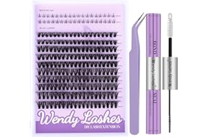 WENDY LASHES Kit Extension Ciglia Superiore e Inferiore D Curl Ciglia Finte Ciuffetti 0,07mm 50D Mix10-16mm Cluster Lashes Kit Ciglia Individuali con Lash Bond e Seal per Ciglia e Pinzetta