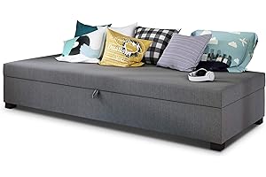 ‎SOFNET Einzelbett Misti - Sofa mit Bettkasten, Schlafsofa, Bettsofa, Farbauswahl, Bettgestell, Komfortbett, Bett für Jugendzimmer, Schlafmöbel (Grau (Lux 05))