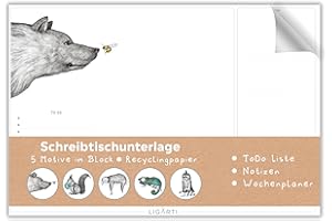 ‎LIGARTI Ligarti Schreibtischunterlage Papier (100% nachhaltig) A3+ Wochenplaner Block mit To Do Liste und wechselnden Motiven - Weekly Planner undatiert, Schreibtisch Unterlage - Misch Masch