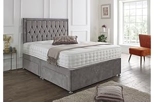 SANA SLEEP Designer Damask Memory Foam Divan Bed Set With Mattress, 2 Drawers (Same Side) and Headboard 4FT Small Double - Naples Grey