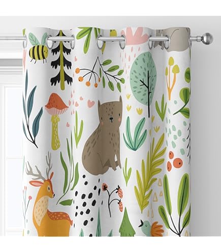 YUANZU Kids Animal Curtains Rod Pocket Boys Girls Forest Giraffe Lion