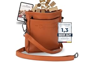 Ostfriesenpfoten® Leckerlibeutel 'Frieda' für Hunde aus hochwertigem Kunstleder - Braun Größe L - Futterbeutel mit EasyOpen Einhandmagnetverschluss - Gassitasche für Hunde-Leckerli