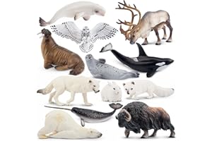 toymany 12PCS Large Polar Animals Figurines, 4-19CM Plastic Arctic Animal Toy Preschool Set Includes Polar Bear,Caribou,Whales,Walrus, Cake Toppers Christmas Birthday Toys Gift for Kids Toddlers