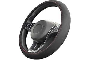 Upgrade4cars Couvre Volant Voiture Rouge Alcantara Look | Accessoires Auto Interieur | Taille Universel 37-39 cm | Cadeaux pour Femmes et Hommes | Decoration pour l'été et l'hiver